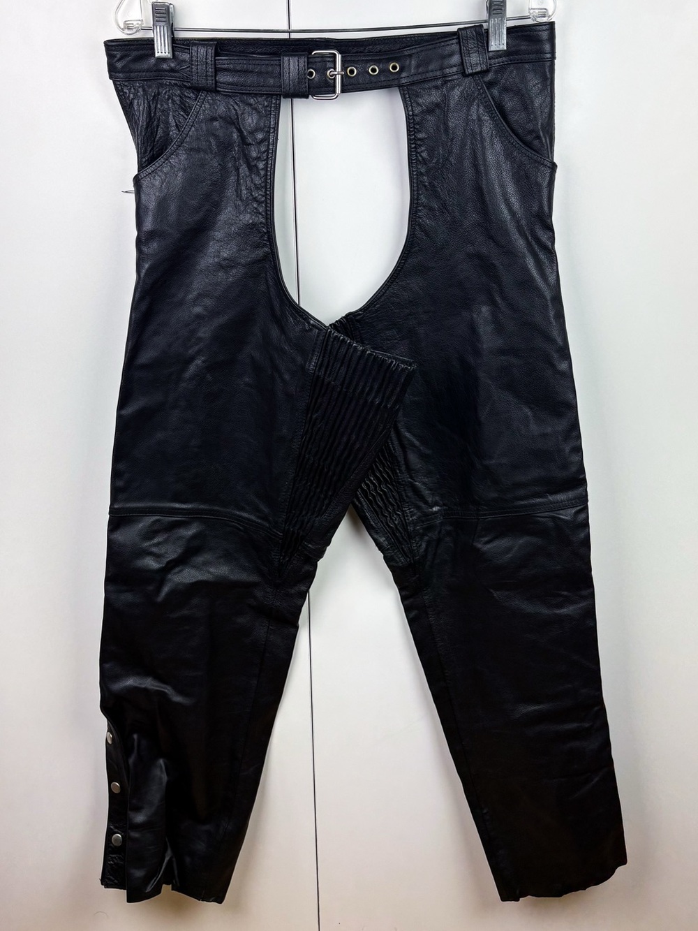 Vintage Leather Motorcycle Biker Rider Assless Chaps Pants Black Western Grunge